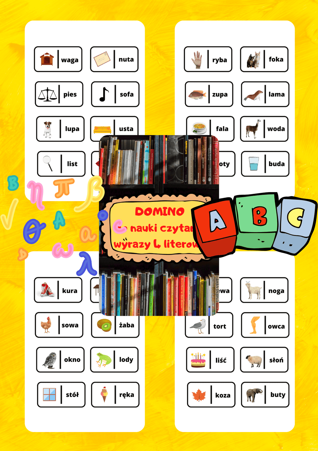 Domino do nauki czytania - wyrazy 4 literowe - edu - skarbnica.pl