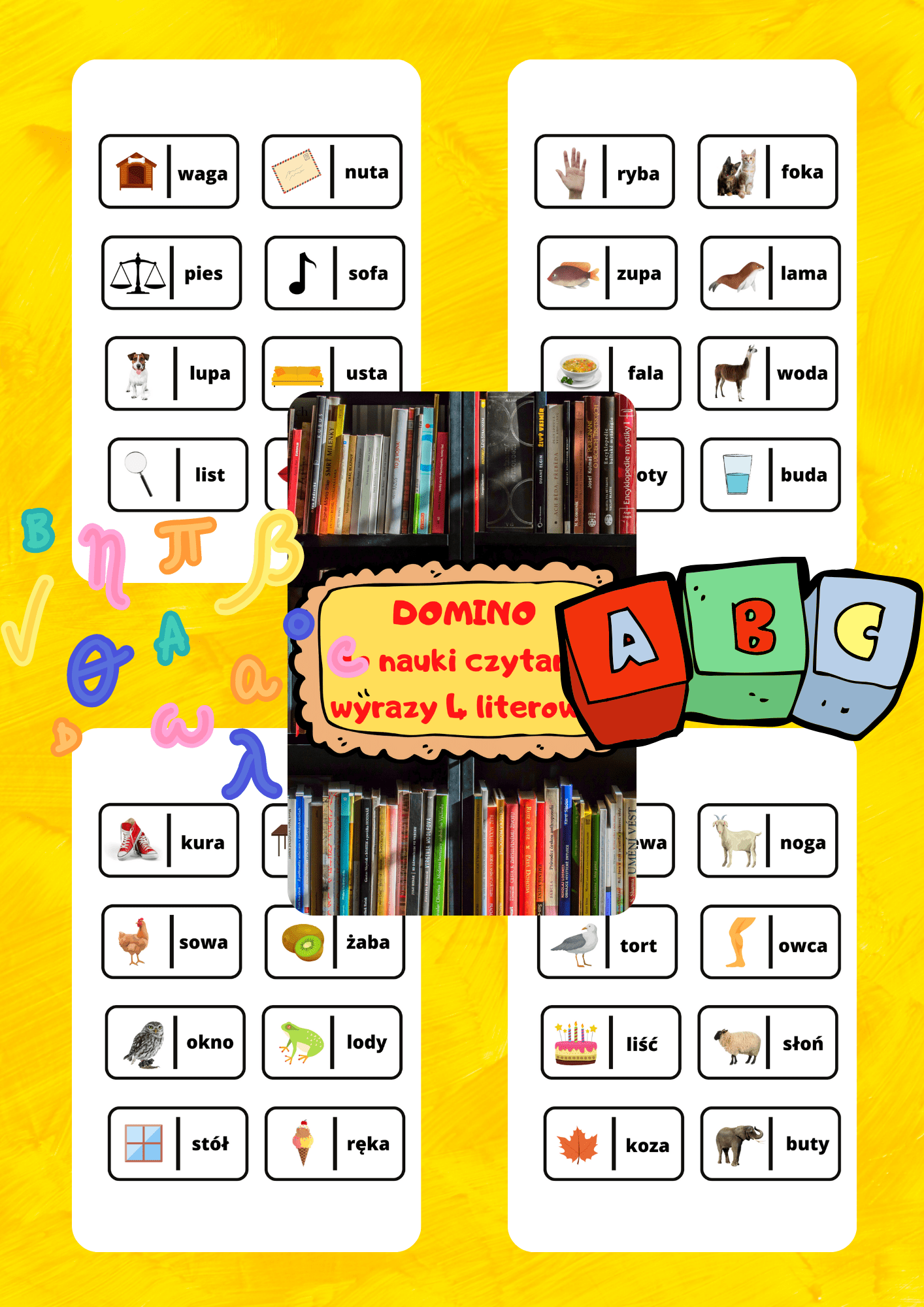Domino do nauki czytania - wyrazy 4 literowe - edu - skarbnica.pl