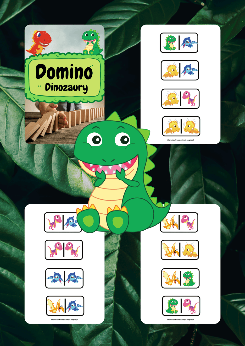 Domino - Dinozaury gra PDF dla dzieci - edu - skarbnica.pl