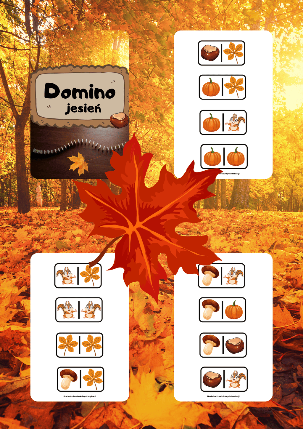 Domino - Jesień gra PDF dla dzieci - edu - skarbnica.pl