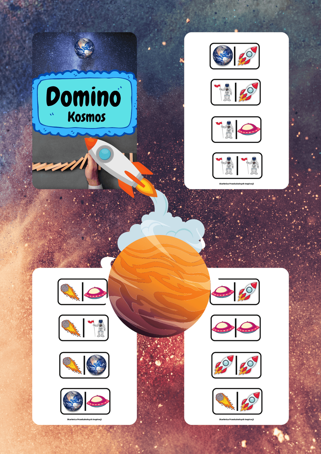 Domino - Kosmos gra PDF dla dzieci - edu - skarbnica.pl