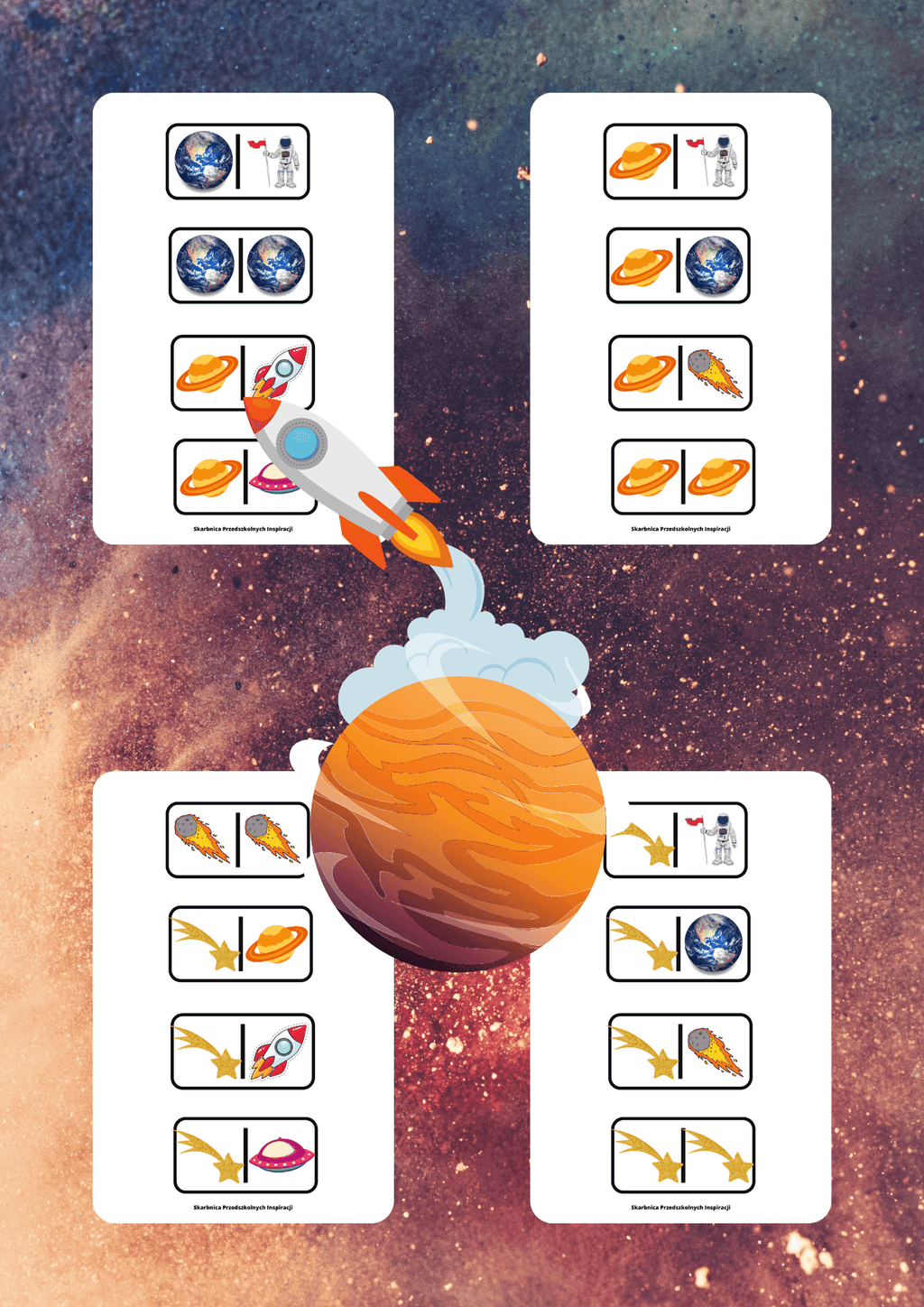 Domino - Kosmos gra PDF dla dzieci - edu - skarbnica.pl