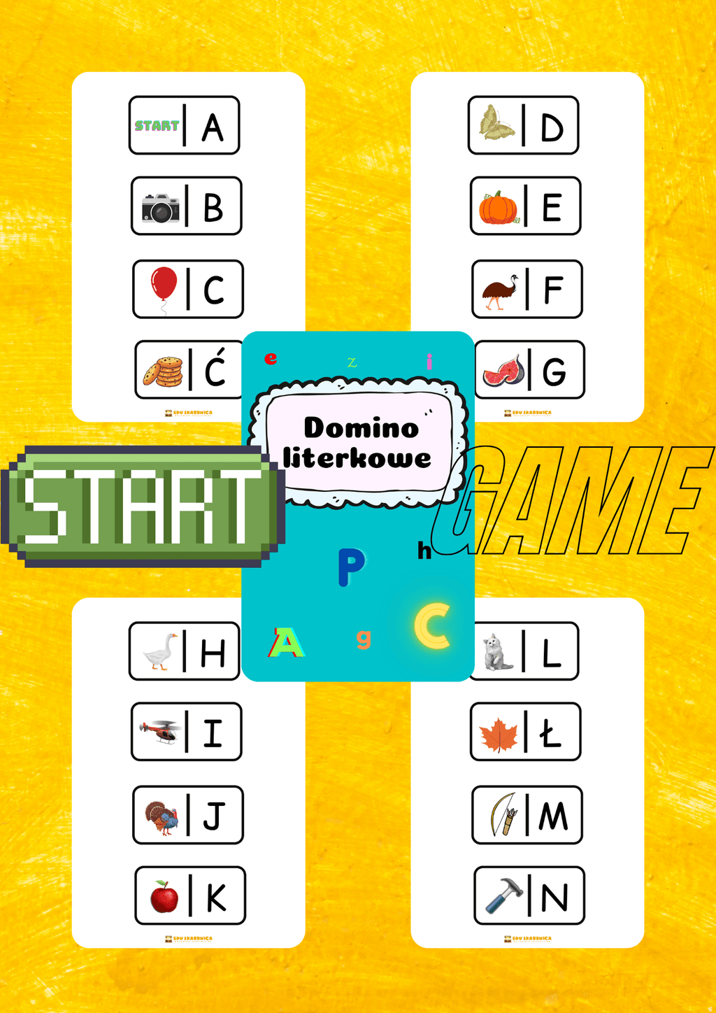Domino - literkowe PDF dla dzieci - edu - skarbnica.pl