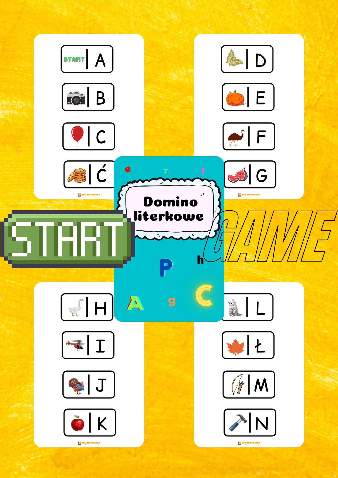 Domino - literkowe PDF dla dzieci - edu - skarbnica.pl