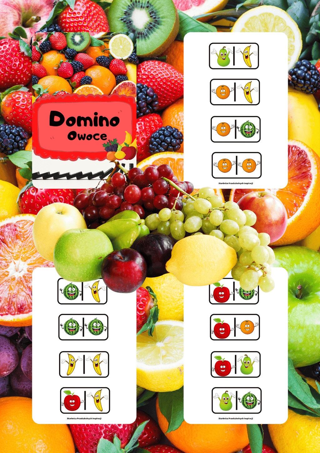 Domino - Owoce gra PDF dla dzieci - edu - skarbnica.pl