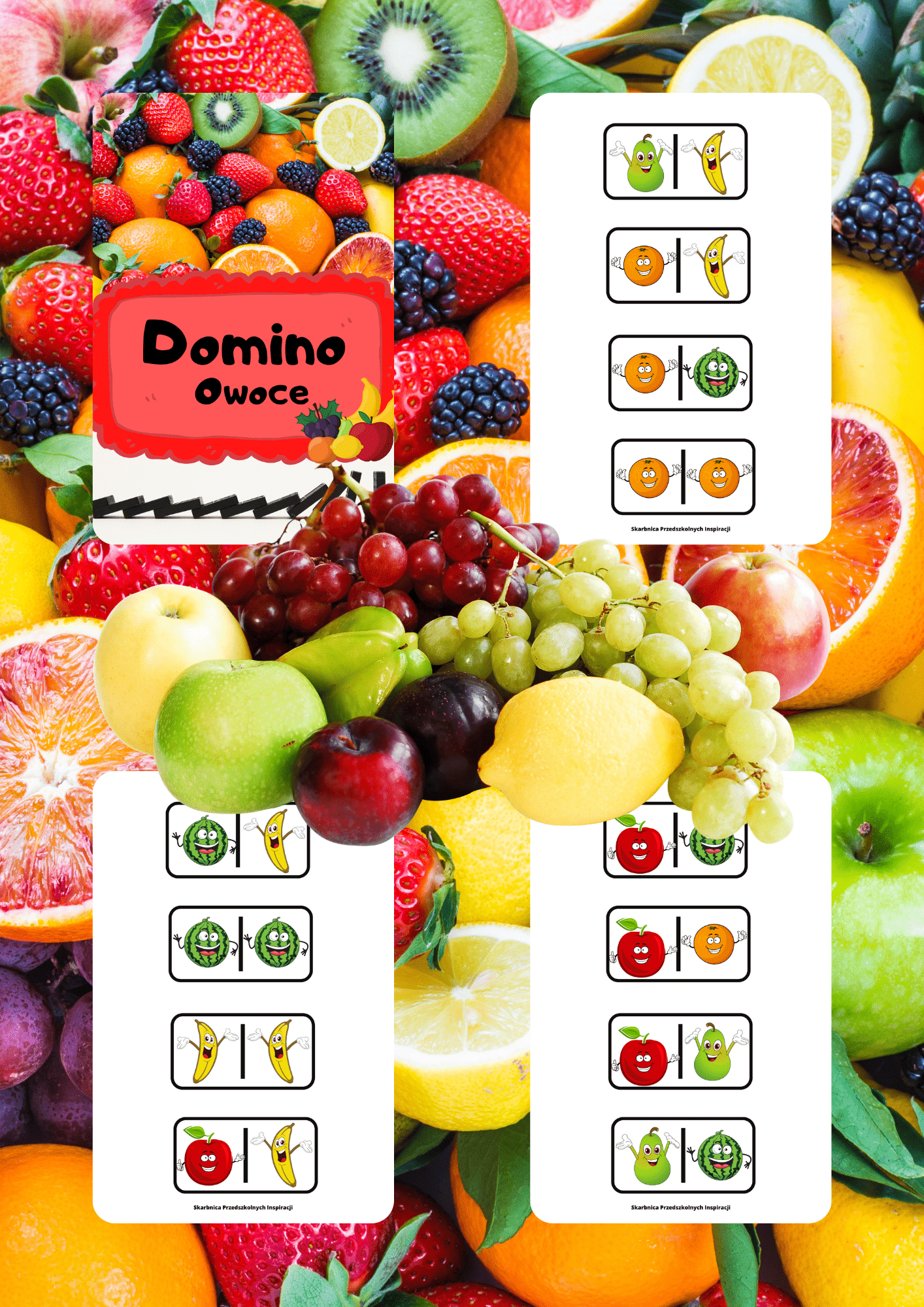 Domino - Owoce gra PDF dla dzieci - edu - skarbnica.pl