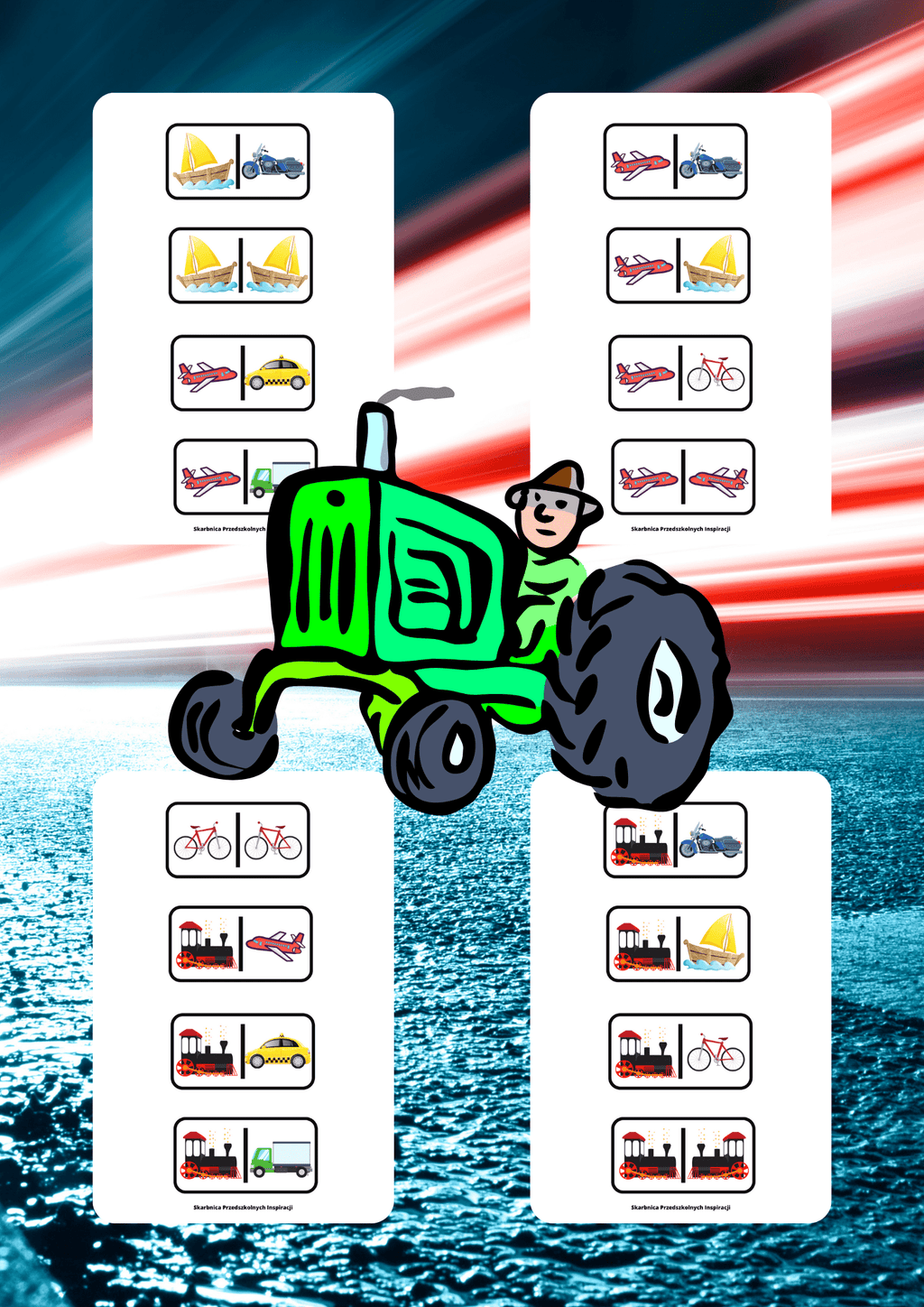 Domino - Pojazdy gra PDF dla dzieci - edu - skarbnica.pl