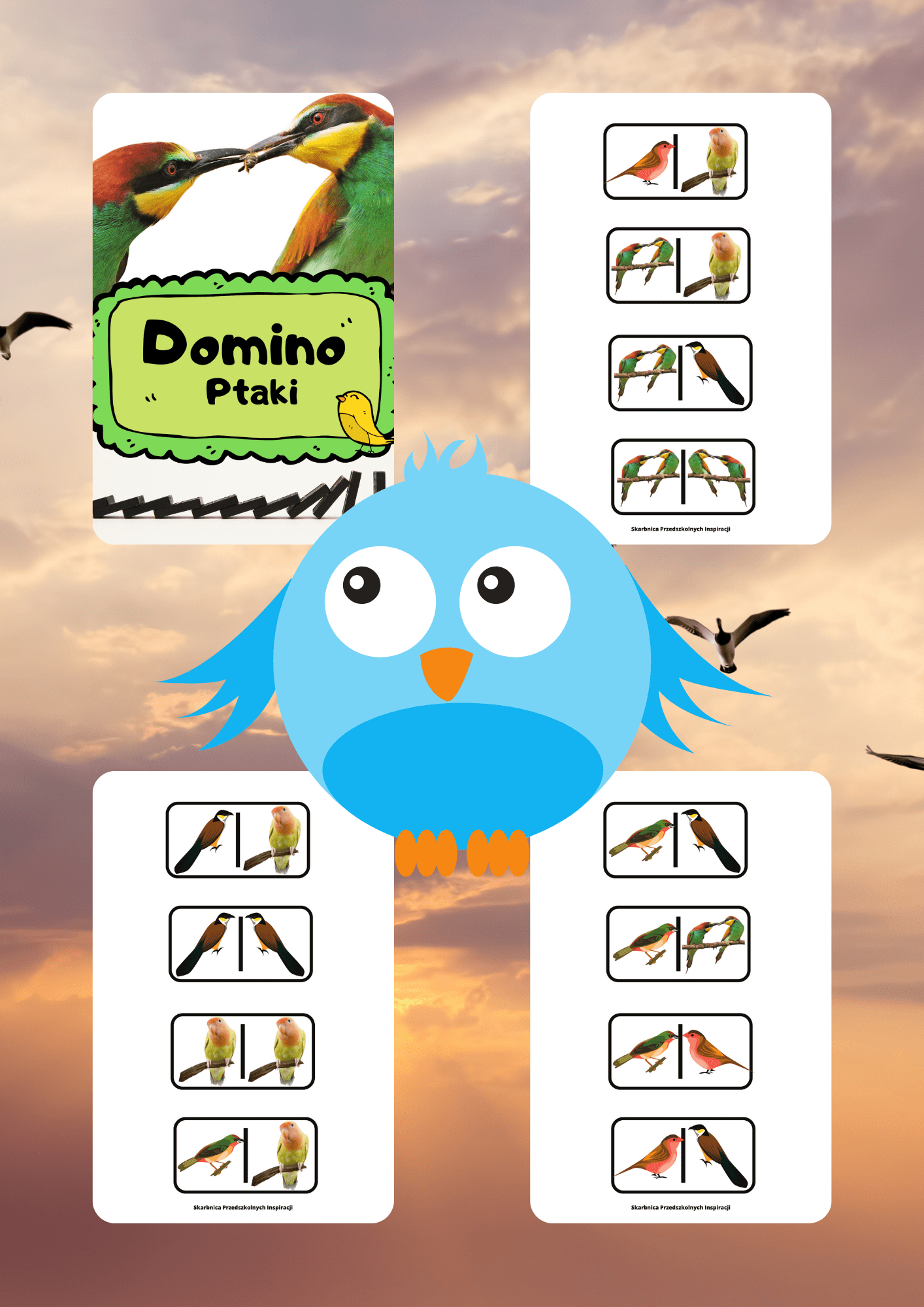 Domino - Ptaki gra PDF dla dzieci - edu - skarbnica.pl