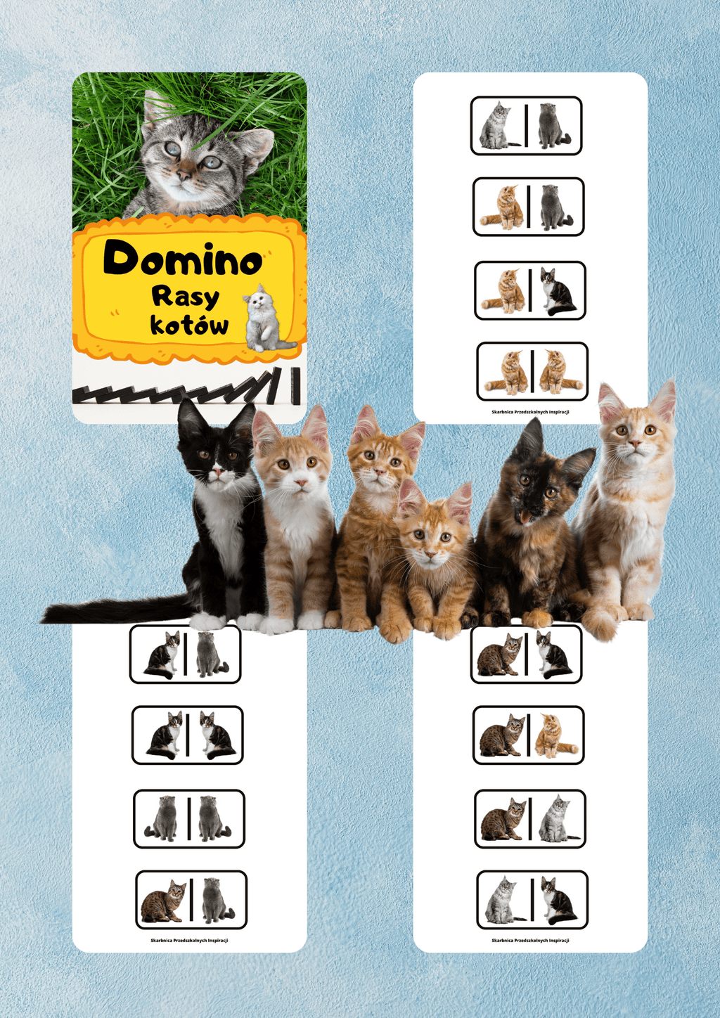 Domino - Rasy kotów gra PDF dla dzieci - edu - skarbnica.pl