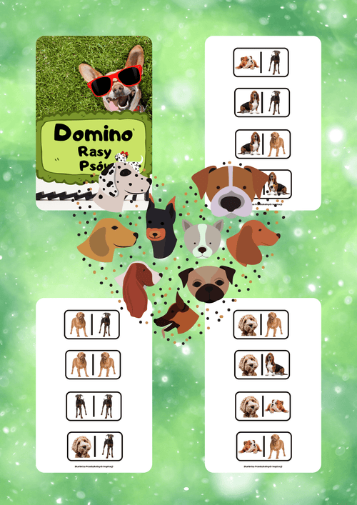 Domino - Rasy psów gra PDF dla dzieci - edu - skarbnica.pl