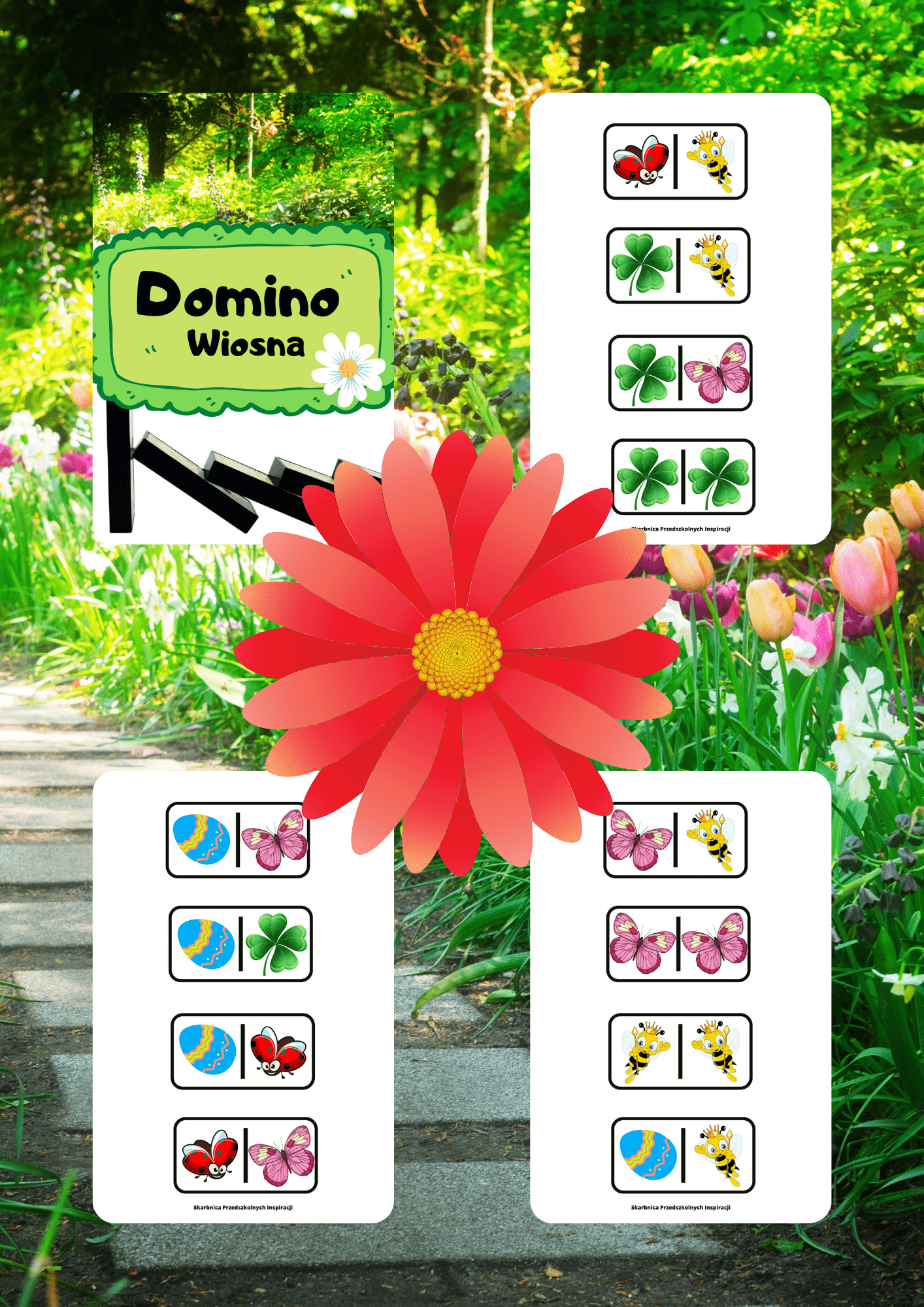 Domino - Wiosna gra PDF dla dzieci - edu - skarbnica.pl
