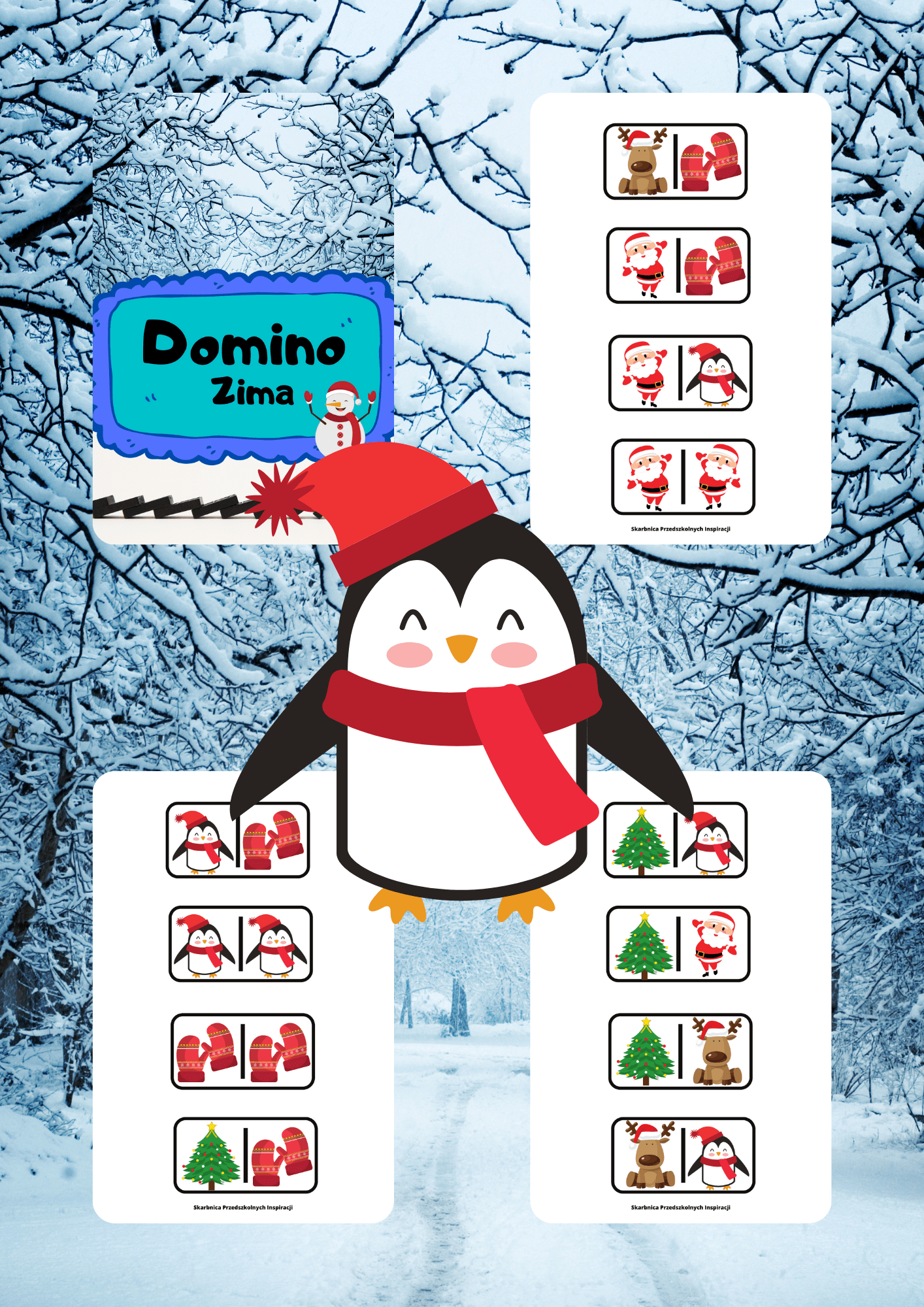 Domino - Zima gra PDF dla dzieci - edu - skarbnica.pl