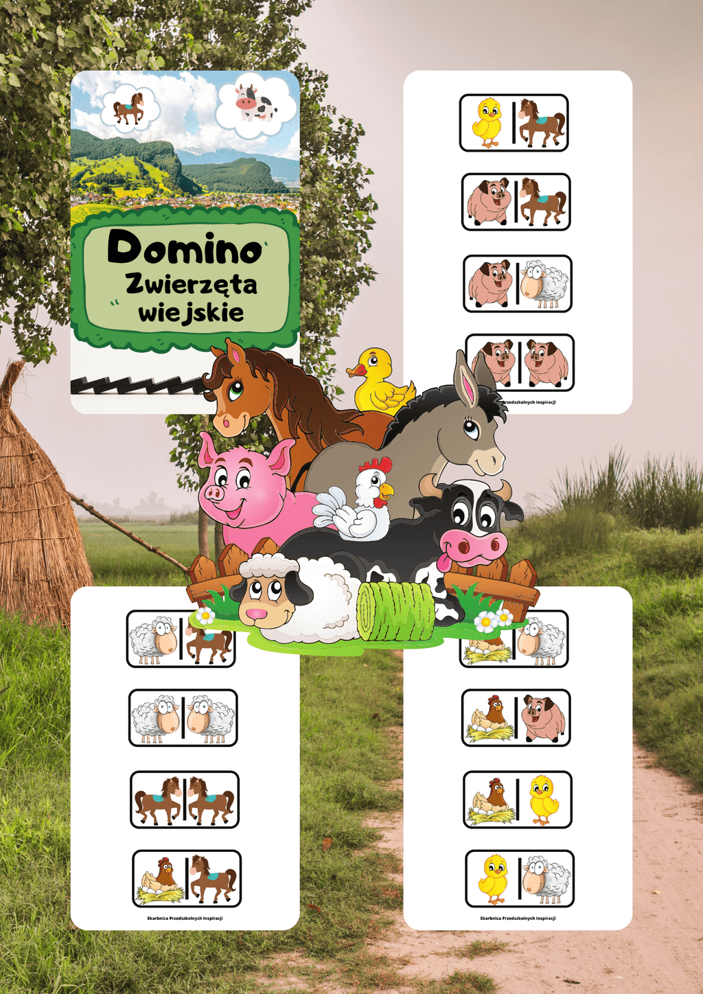 Domino - zwierzęta wiejskie gra PDF - edu - skarbnica.pl