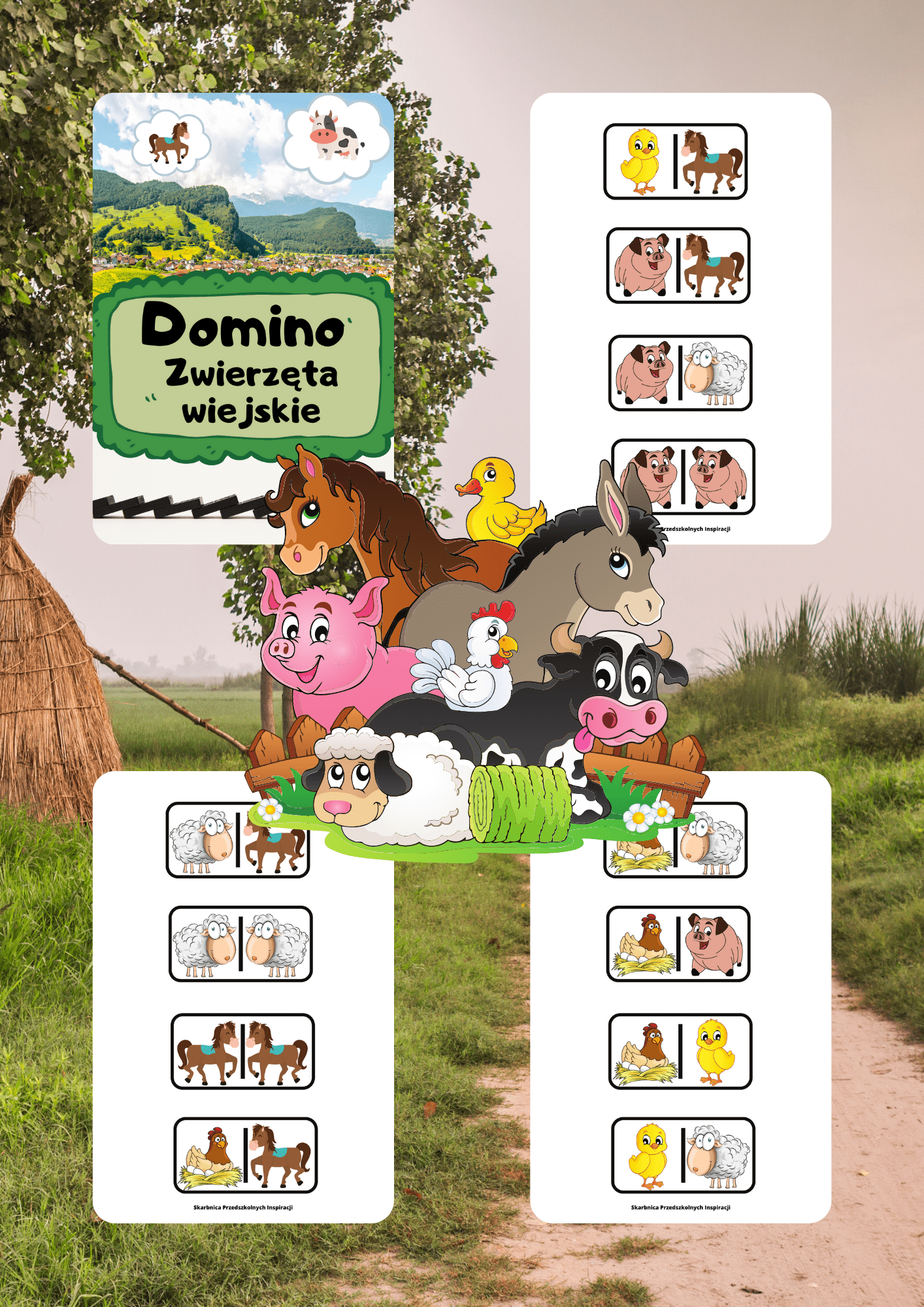 Domino - zwierzęta wiejskie gra PDF - edu - skarbnica.pl