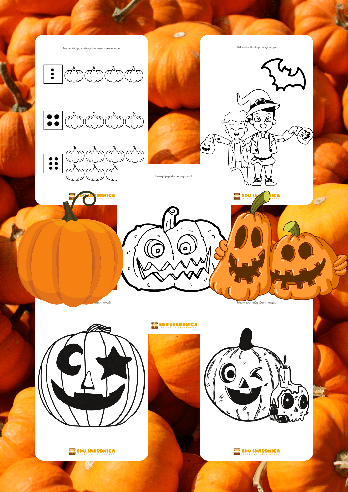 Dyniowy i Halloween zestaw PDF dla dzieci - edu - skarbnica.pl