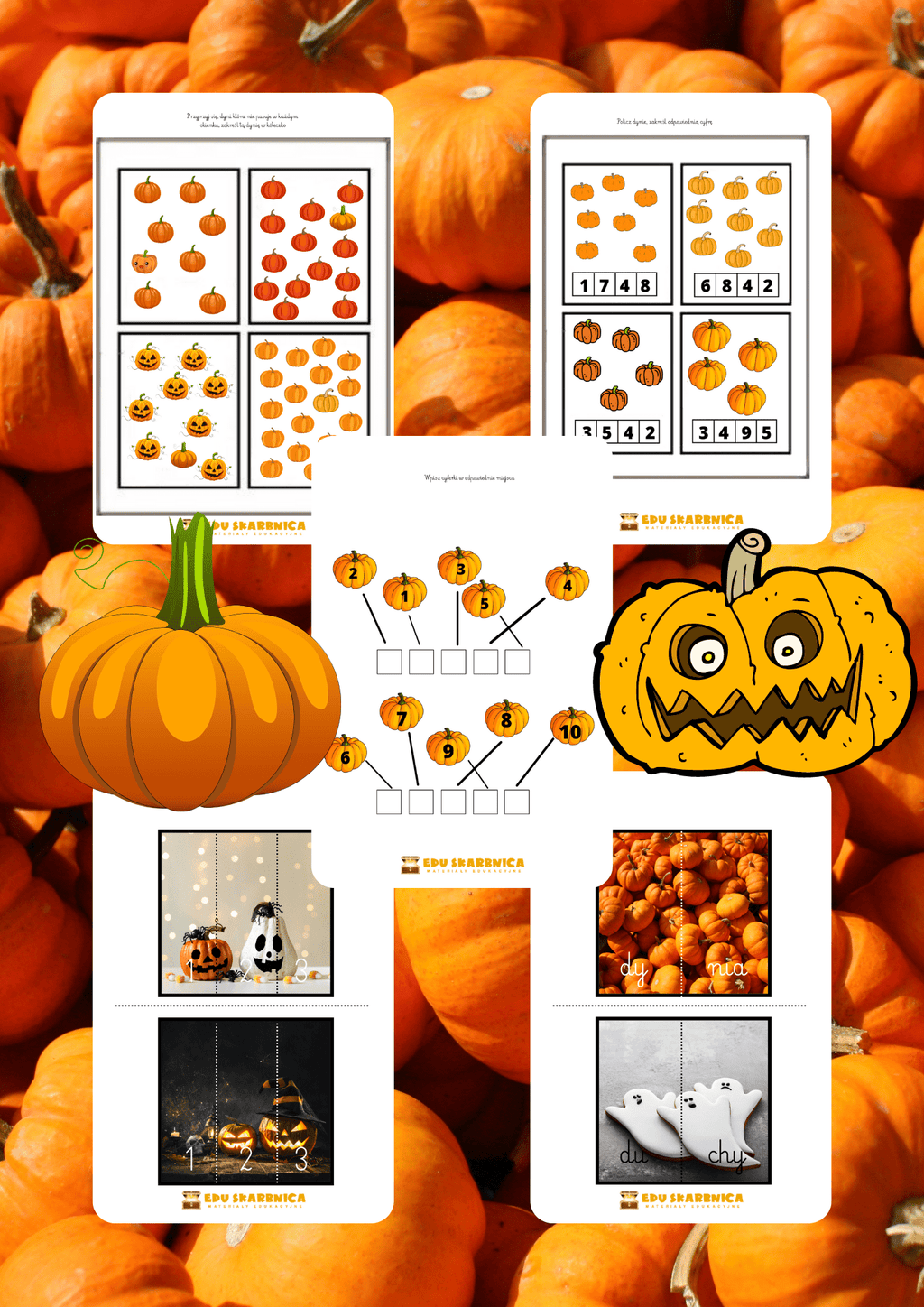 Dyniowy i Halloween zestaw PDF dla dzieci - edu - skarbnica.pl