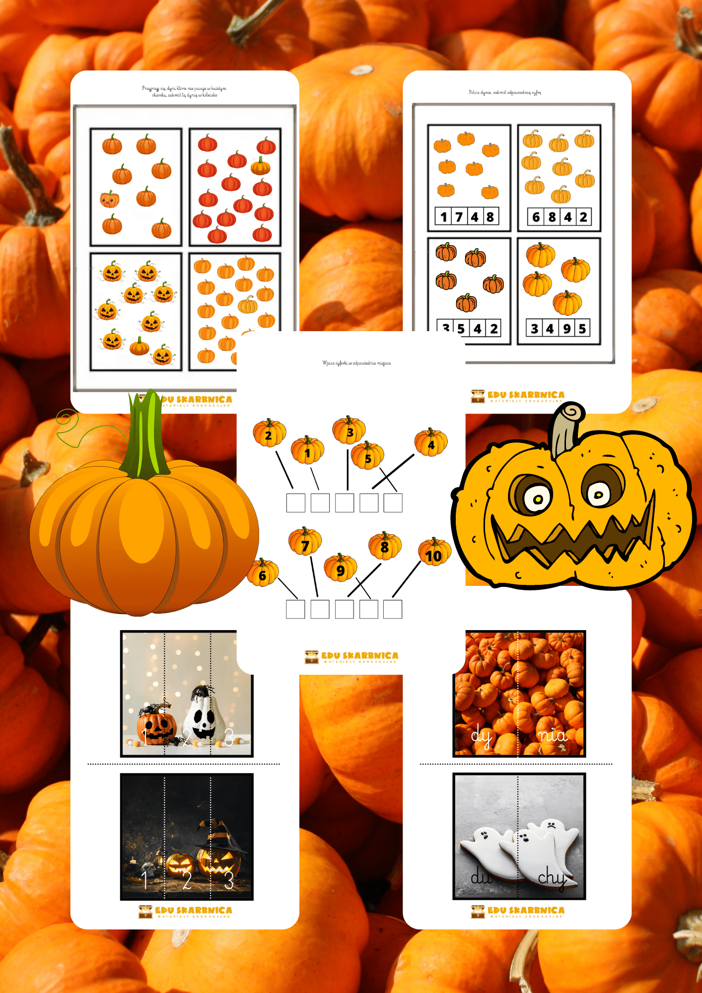 Dyniowy i Halloween zestaw PDF dla dzieci - edu - skarbnica.pl
