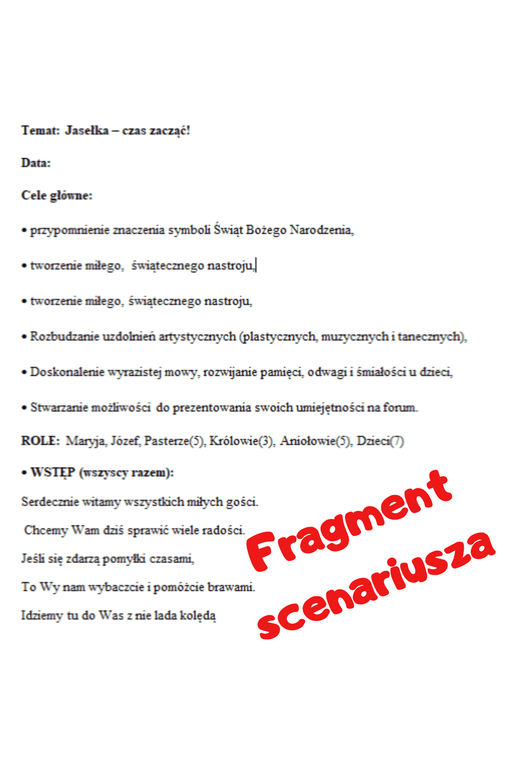 Scenariusz na jasełka - Boże narodzenie