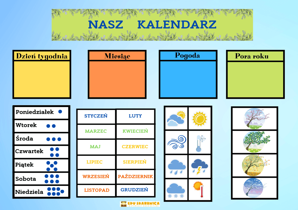 Kalendarz edukacyjny PDF dla dzieci - edu - skarbnica.pl