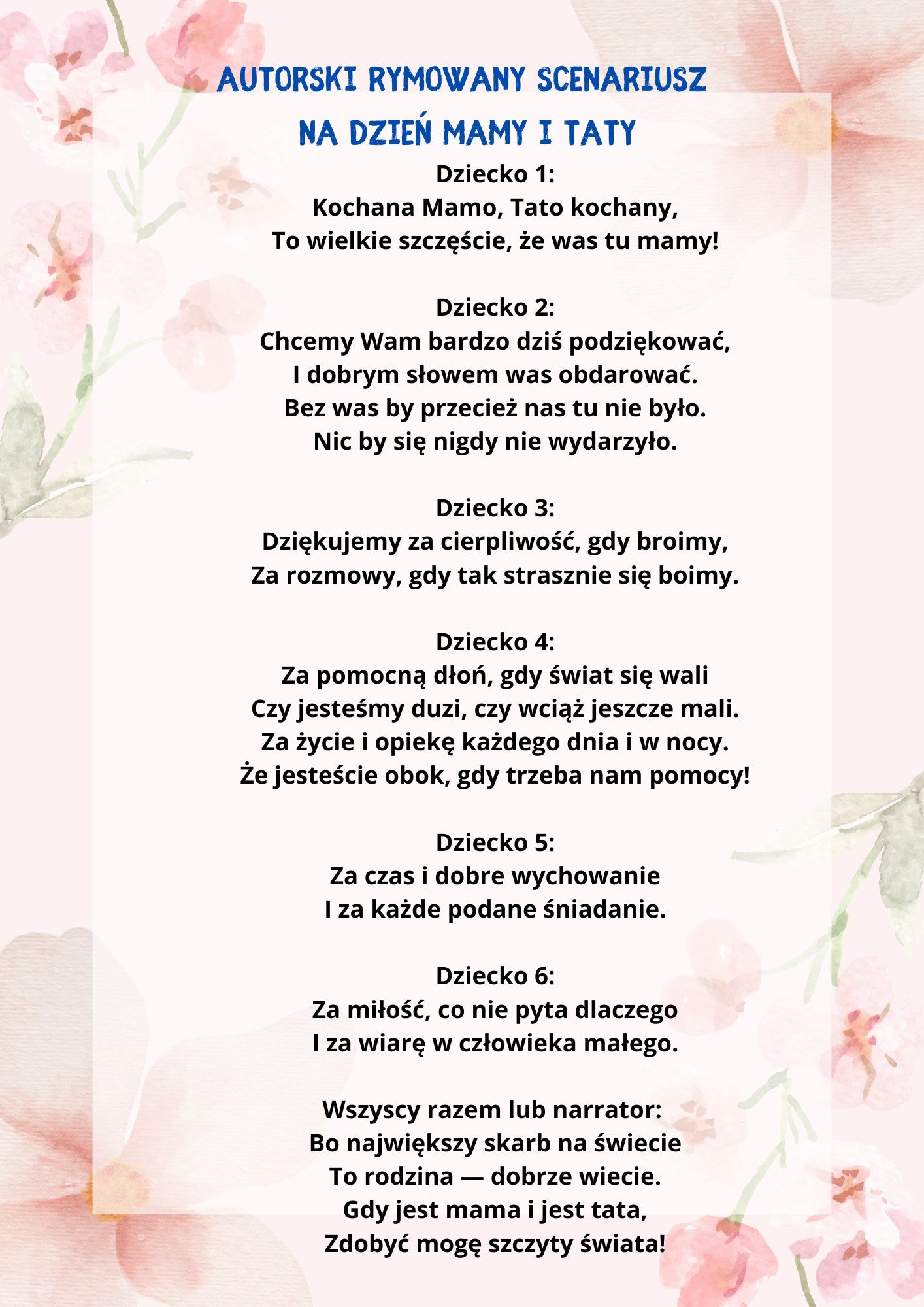 Autorski scenariusz Wielka Wyprawa - DZIEŃ MAMY i TATY