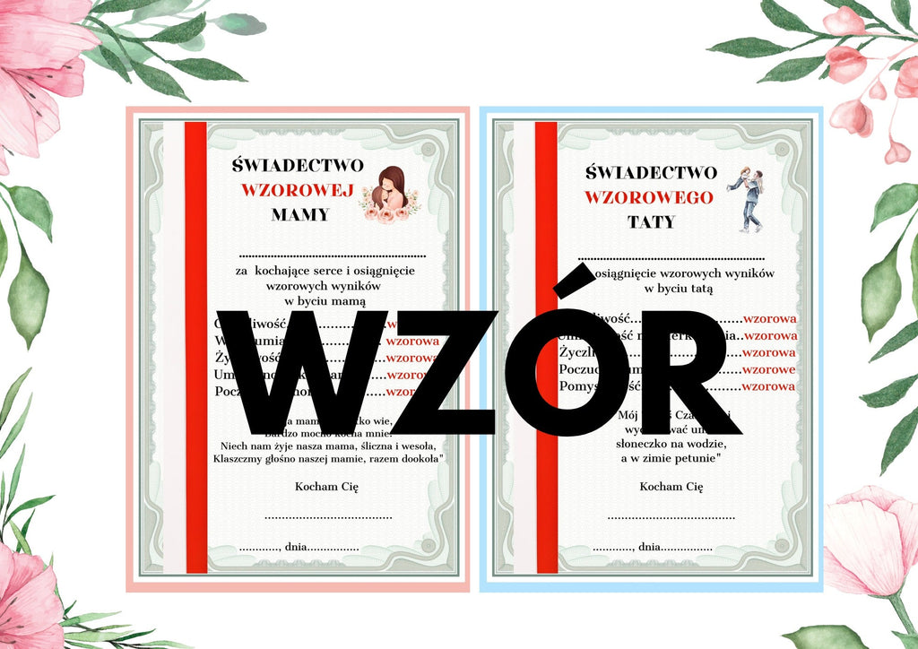 Świadectwo wzorowej mamy i taty - edu - skarbnica.pl
