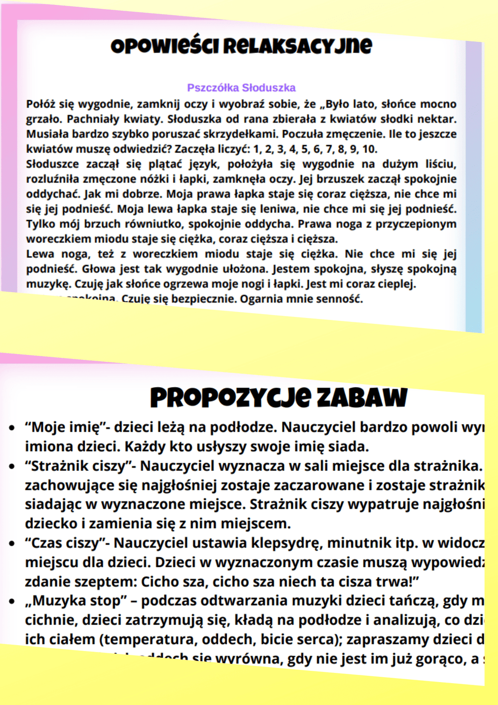 Zabawy wyciszające PDF dla dzieci - edu - skarbnica.pl