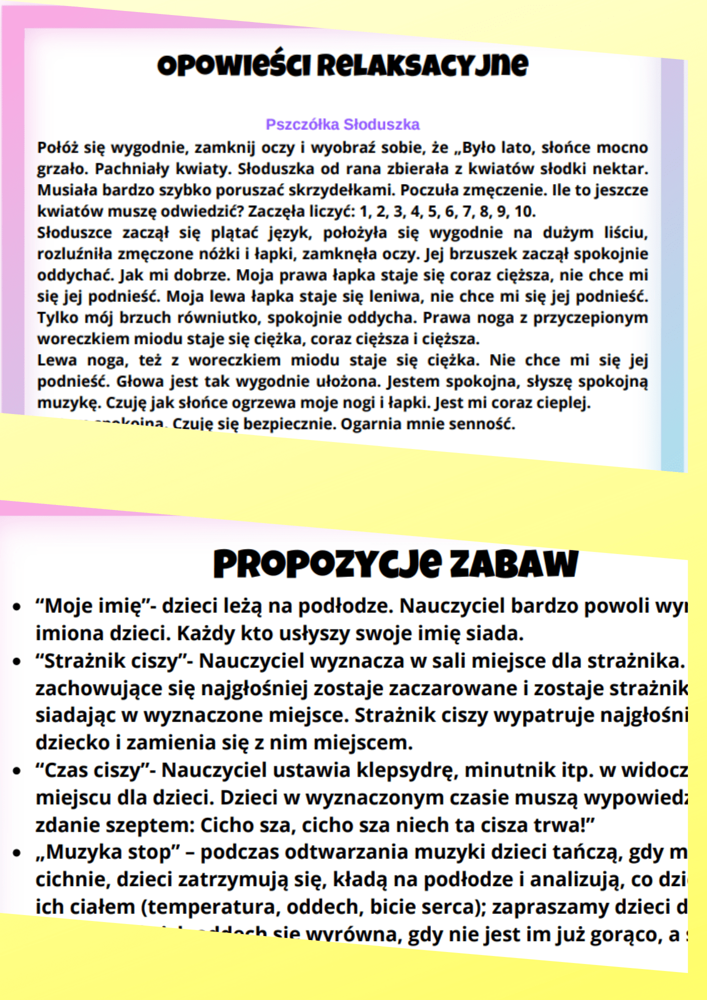 Zabawy wyciszające PDF dla dzieci - edu - skarbnica.pl